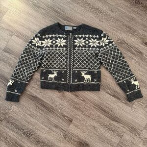 Squaw Valley Vintage Wool Nordic Moose Zip Up Sweater